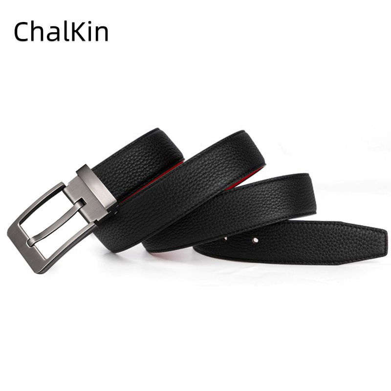 CHALKIN本命年腰带男马年红黑两面真皮针扣皮带双面用头层牛皮爸爸裤腰带 款49打孔带 125cm 体重160-175/裤码37-39