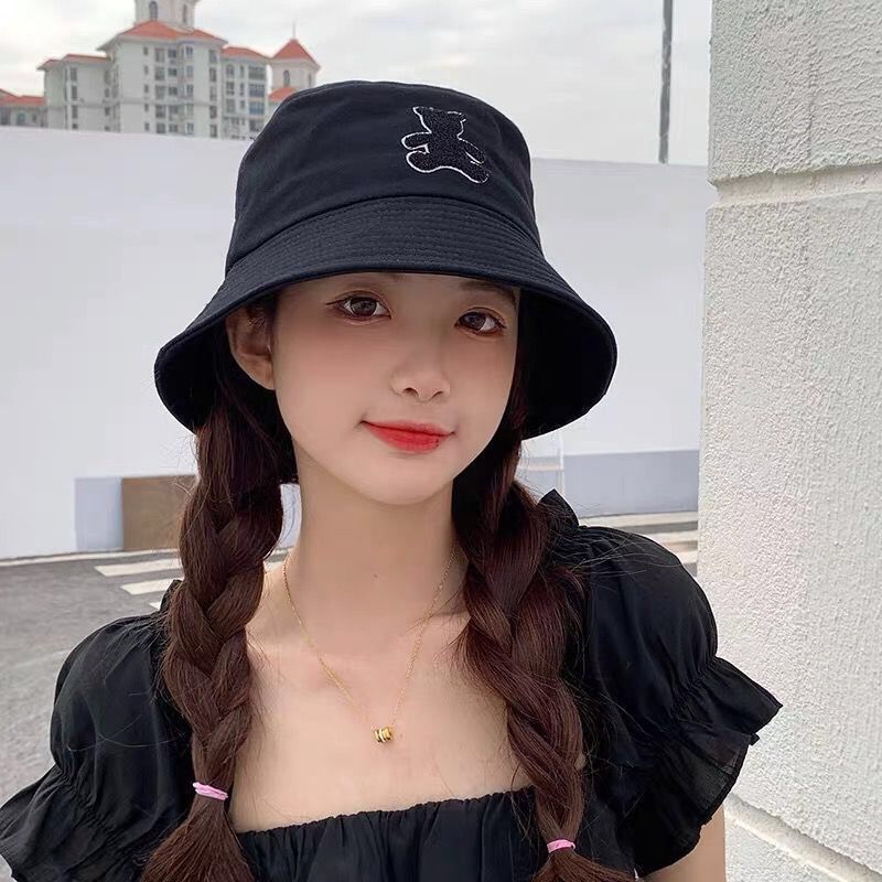 渔夫帽子女新款百搭时尚学生韩版可爱圆脸春夏季防晒遮阳太阳帽 黑色