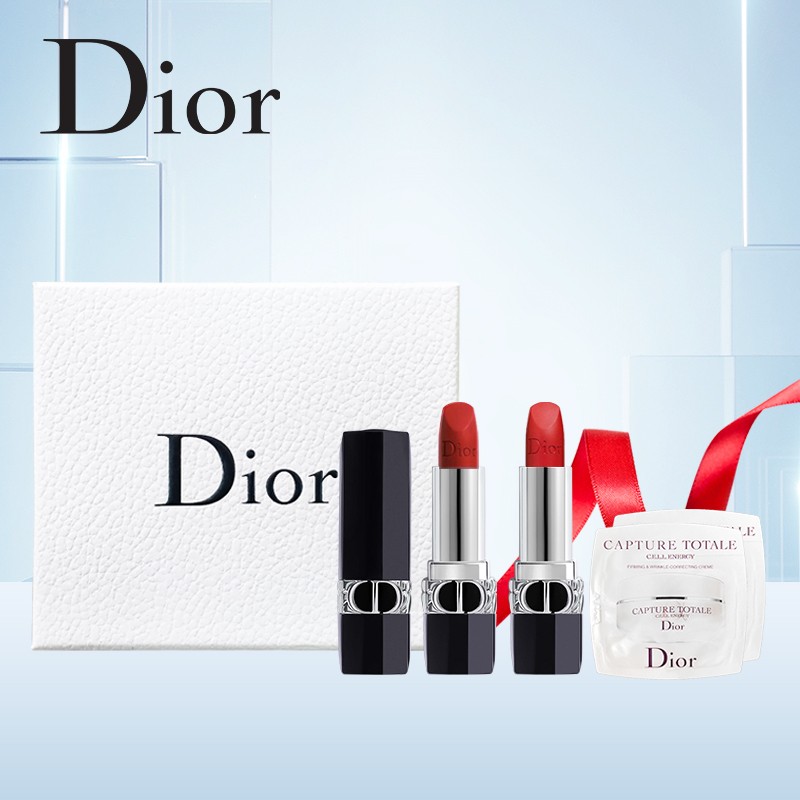 迪奥 Dior 口红双支装礼盒（哑光999#+哑光888#+片装小样1ml*2）【新年礼物】