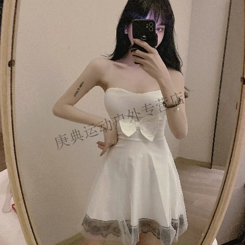 炫逐夜场上班工作服夏季新款性感裹胸蝴蝶结抹胸收腰显瘦夜总会连衣裙