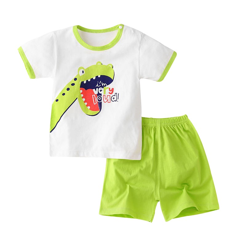 夏季儿童短袖短裤套装T恤男女宝宝童装男夏款 H短袖套装-糖果绿恐龙. 73cm