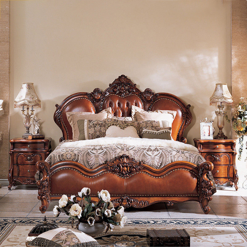 欧伦美床实木 美式实木双人床2.0米欧式复古皮大床1.8米婚床别墅主卧床 1.8米床