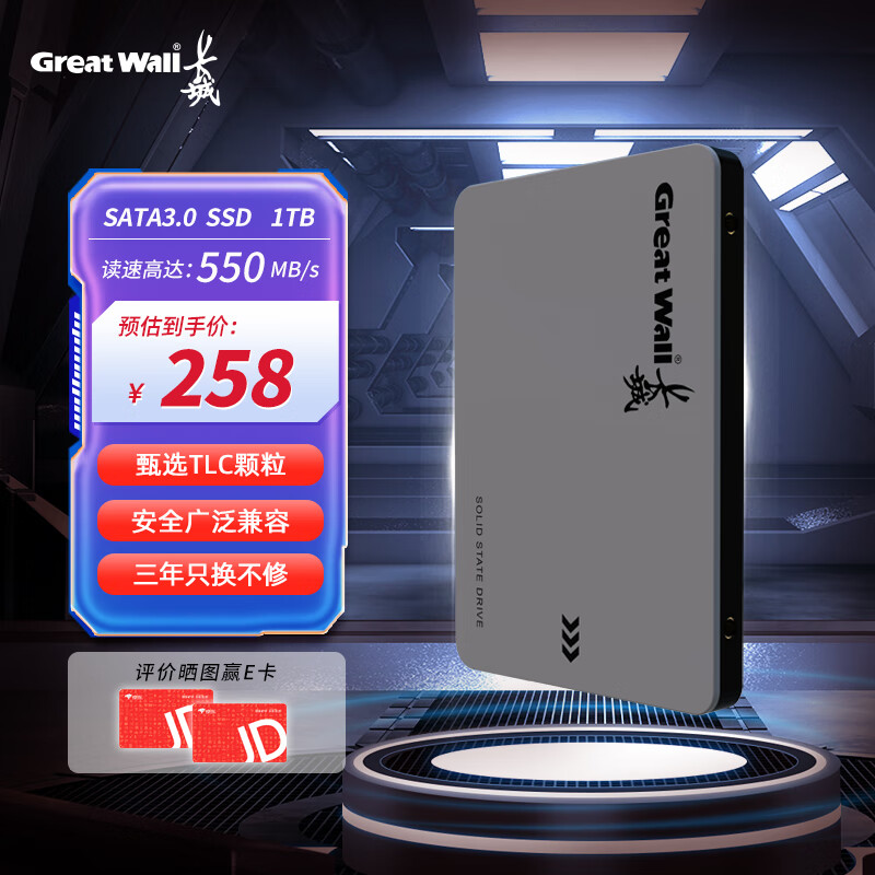 长城(Great Wall) 1TB SSD固态硬盘 SATA3.0接口 读速550MB/S台式机/笔记本通用 GW560系列