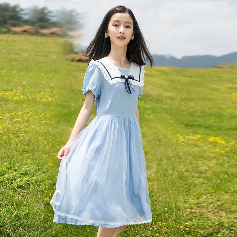 女大童连衣裙夏装2021新款儿童洋气12韩版13岁公主女孩夏季长裙子