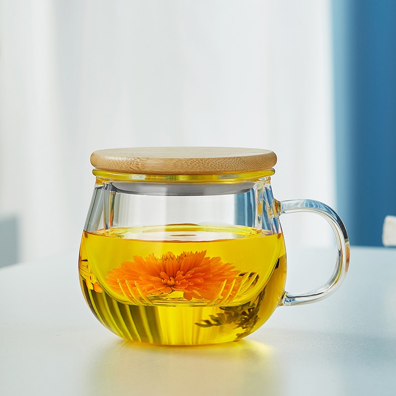 杯茶杯水杯子茶水分离杯耐热玻璃泡茶杯竹盖办公杯茶具杯 小号 300ml