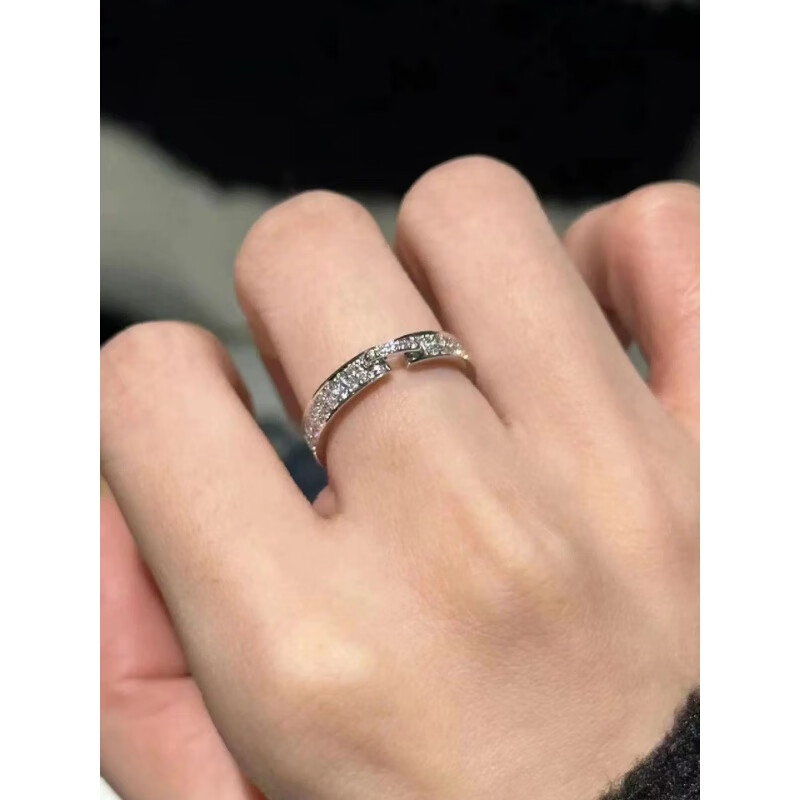 dolv18k黄金love戒指18k玫瑰金缘系一生斜结缘镶钻满钻宽窄版莫桑钻男