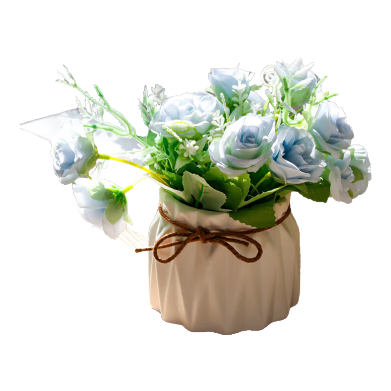 盛世泰堡仿真花假花盆栽花束絹花裝飾花藝餐廳玄關客廳擺件小清新藍色18cm