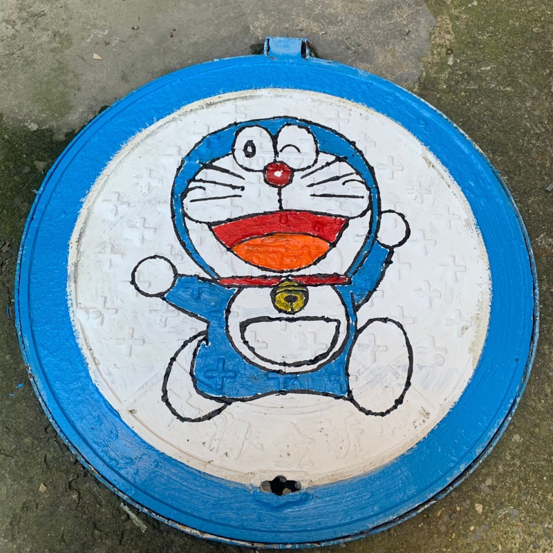 井盖涂鸦圆形窨井盖球消防栓 diy涂鸦画画定制镂空模板  手绘彩绘小区