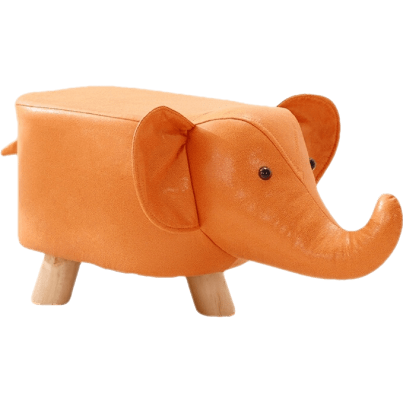 实木换鞋凳家用门口矮凳软包大象卡通布艺小凳子创意动物沙发 亮橙象 - 大象