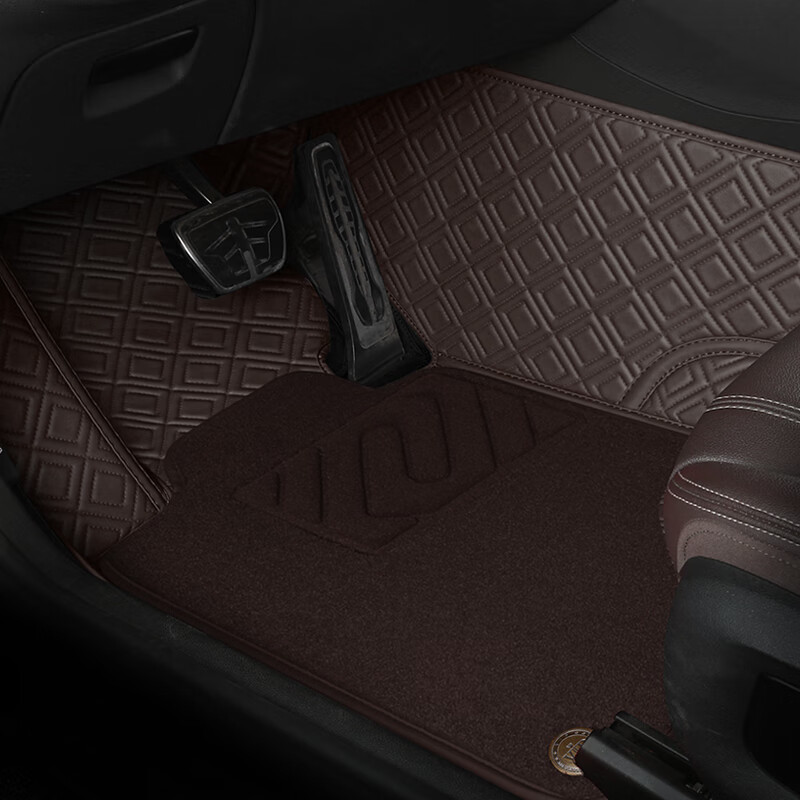 脚垫全包双层丝圈皮革地垫单层大包围脚垫 双层皮革丝圈-咖啡色脚垫