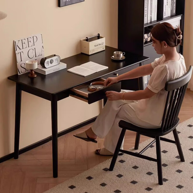 席豪 实木书桌简约家用学生电脑桌写字桌卧室办公桌学习桌简易木桌子 黑色1米（双抽）