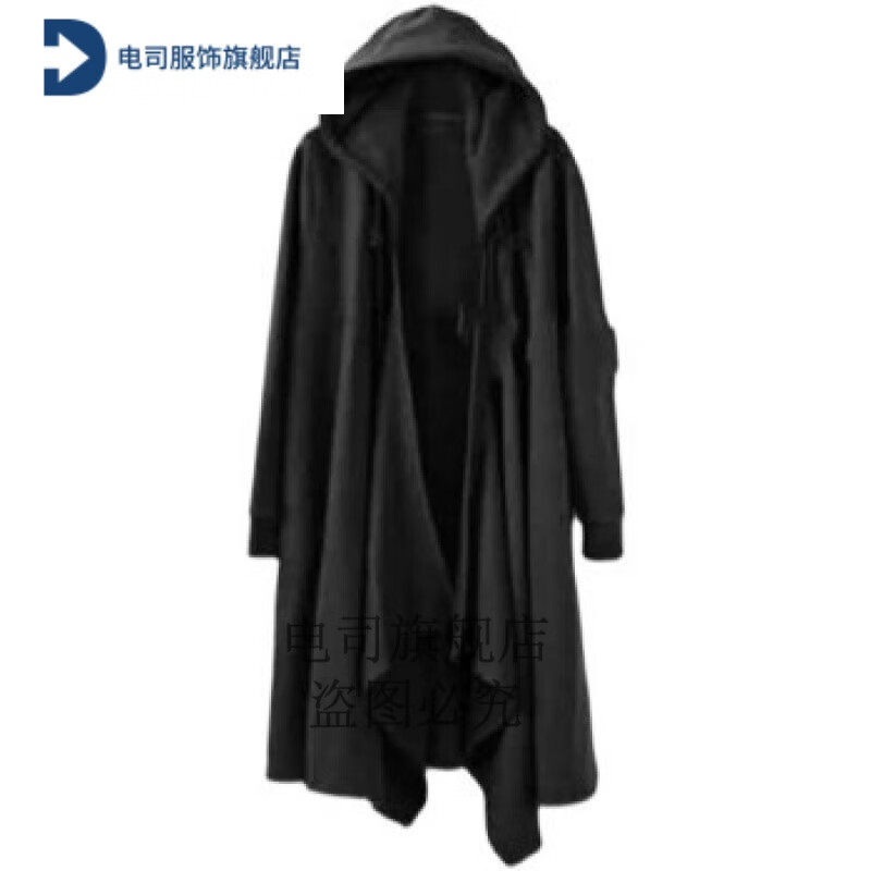 款风衣男中长款连帽过膝宽松大兜帽巫师长袍披风斗篷外套0 黑色不加绒