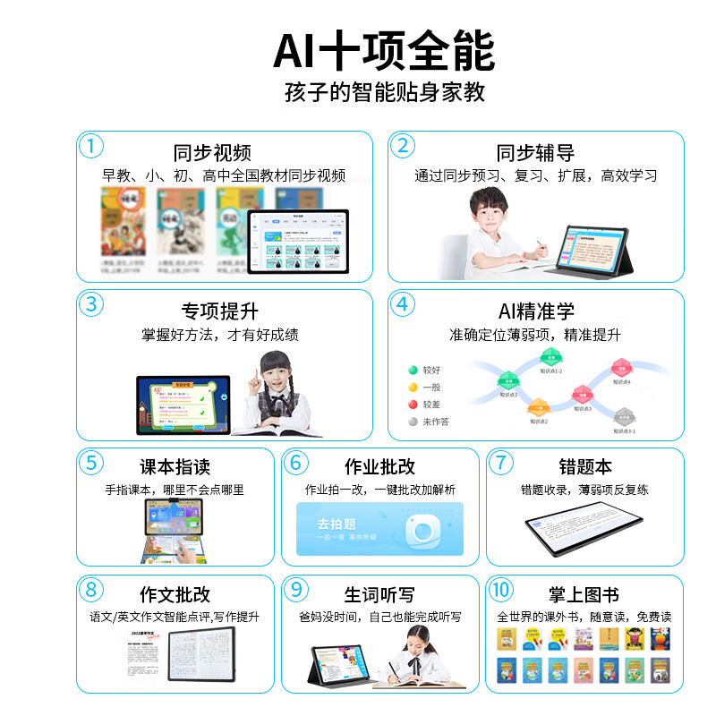 状元郎 2K护眼大屏学习机 幼儿童英语点读机小学初中高中学生平板电脑 课本同步AR指读上网课家教机 2K屏【10+256G】全新升级+更多资源+可插卡
