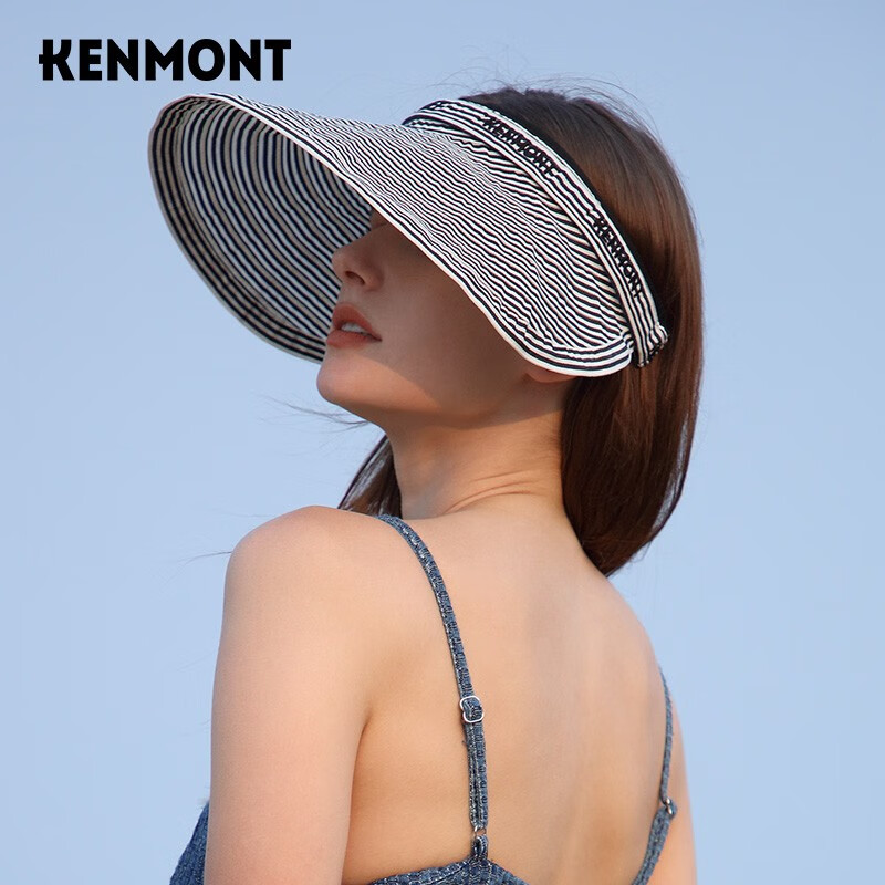 卡蒙（Kenmont）无顶防晒帽防紫外线遮阳帽女夏运动帽子鸭舌帽潮显脸小空顶帽3869 藏青色  57cm弹性大