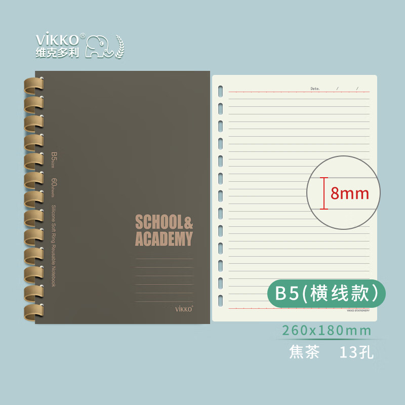 维克多利(vikko)b5/60张学生螺旋本线圈本活页可拆不硌手胶圈本学生