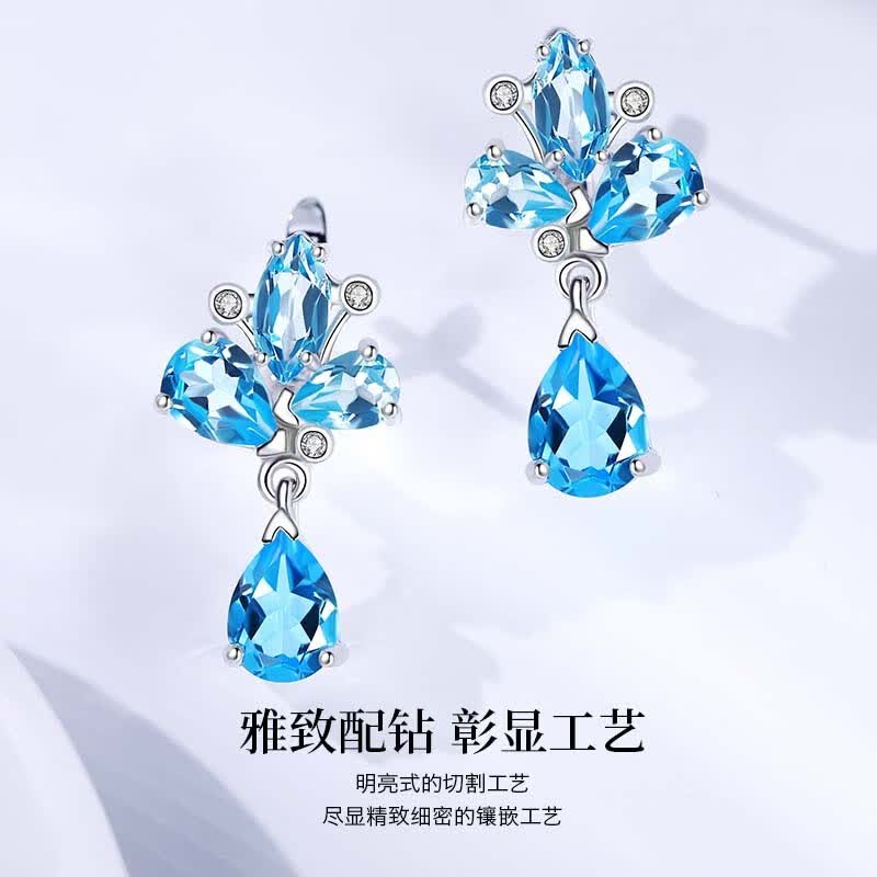 NKDIAMOND托帕石耳钉蓝宝石天然瑞士耳坠耳环吊坠女士送女友母亲节礼物项链 耳坠(瑞士蓝托帕石)