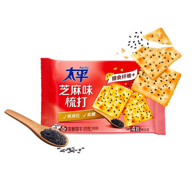 太平专享 苏打饼干 多口味系列梳打薄脆饼干 低糖易消化 芝麻味100g