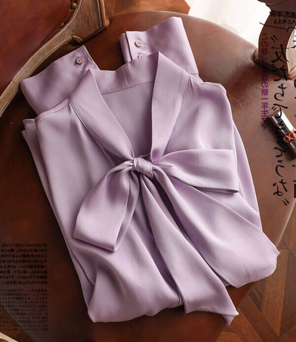 艾方鸟真丝衬衫桑蚕丝高端女长袖飘带法式设计感小衫简约蝴蝶结衬衣