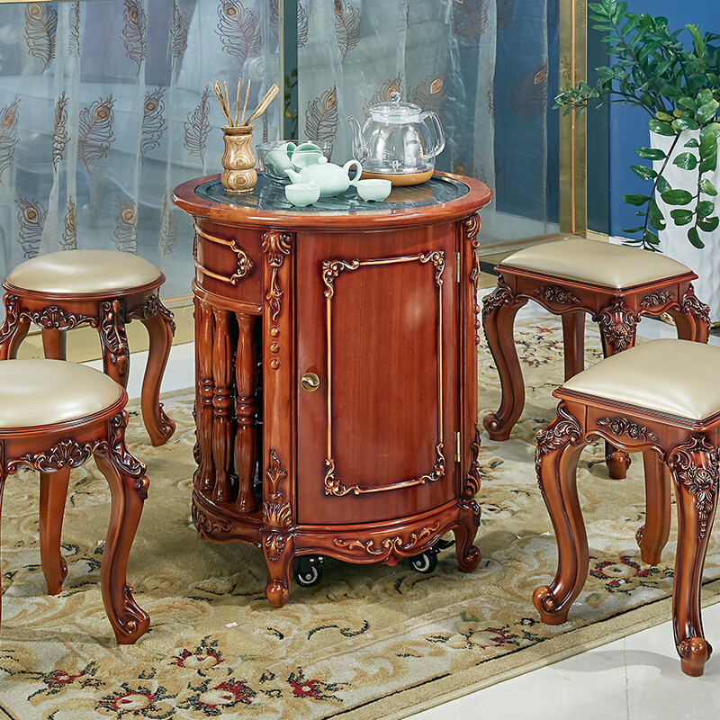 小满熊欧式茶台大理石茶桌茶台烧水壶一体桌小茶台移动茶桌阳台烧水