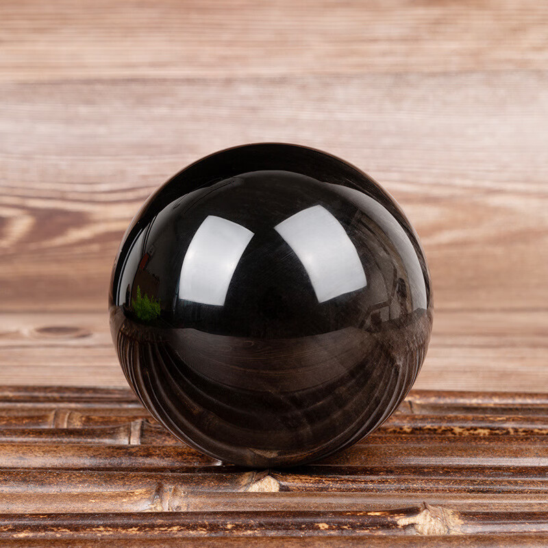 石水晶球彩虹眼黑耀石原石家居办公室黑色饰品装饰摆件 纯黑 3-4 厘米