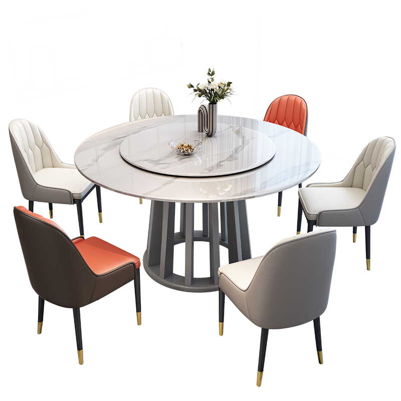 舒和居 餐桌 大理石餐桌帶轉(zhuǎn)盤大圓桌1.3米1.5米大小戶型實(shí)木餐臺(tái)酒店飯店餐廳實(shí)木餐桌家用飯桌 太空灰+美杜莎椅 1.3米一桌八椅【帶轉(zhuǎn)盤】