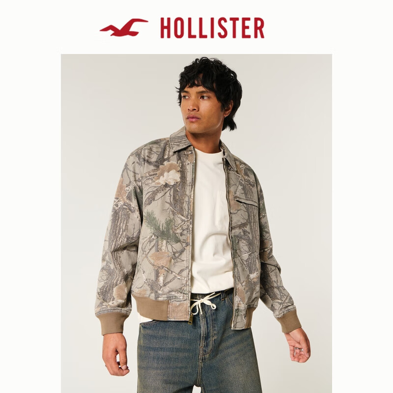 HOLLISTER24春秋款情侶巴恩風(fēng)工裝翻領(lǐng)夾克外套男女裝KI332-4130 淺棕色迷彩 M (180/100A)