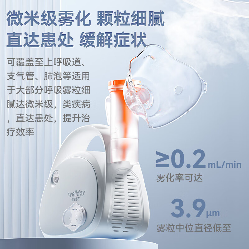 维德(WELLDAY)雾化器家用雾化机医用儿童成人老人空气压缩式雾化仪含面罩 【口碑款】压缩出雾KE-W21