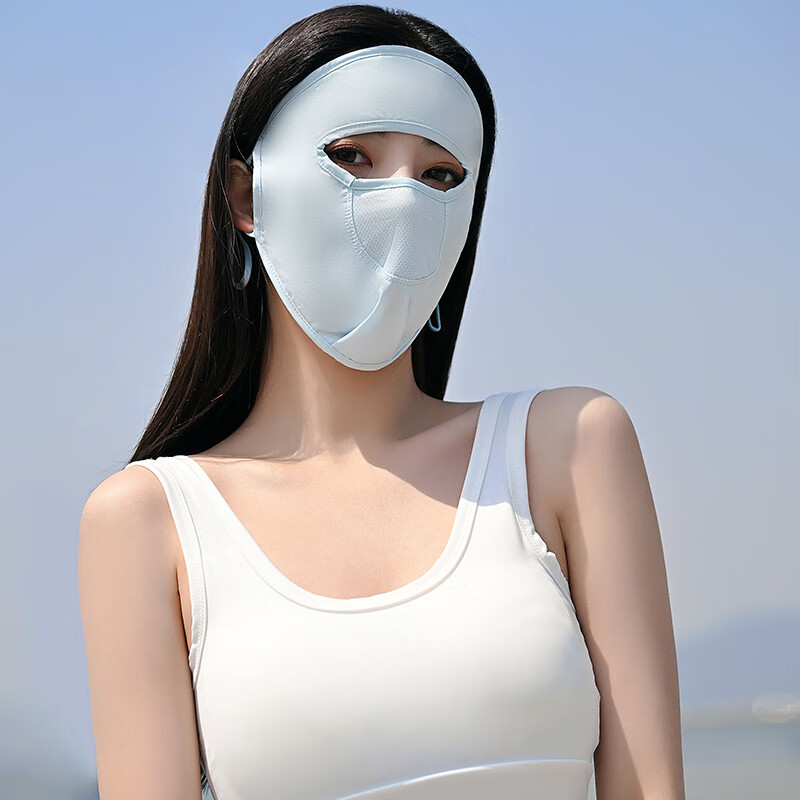 口罩面纱女冰丝夏季骑车遮全脸防紫外线护眼角脸基尼 脸基尼口罩-蓝