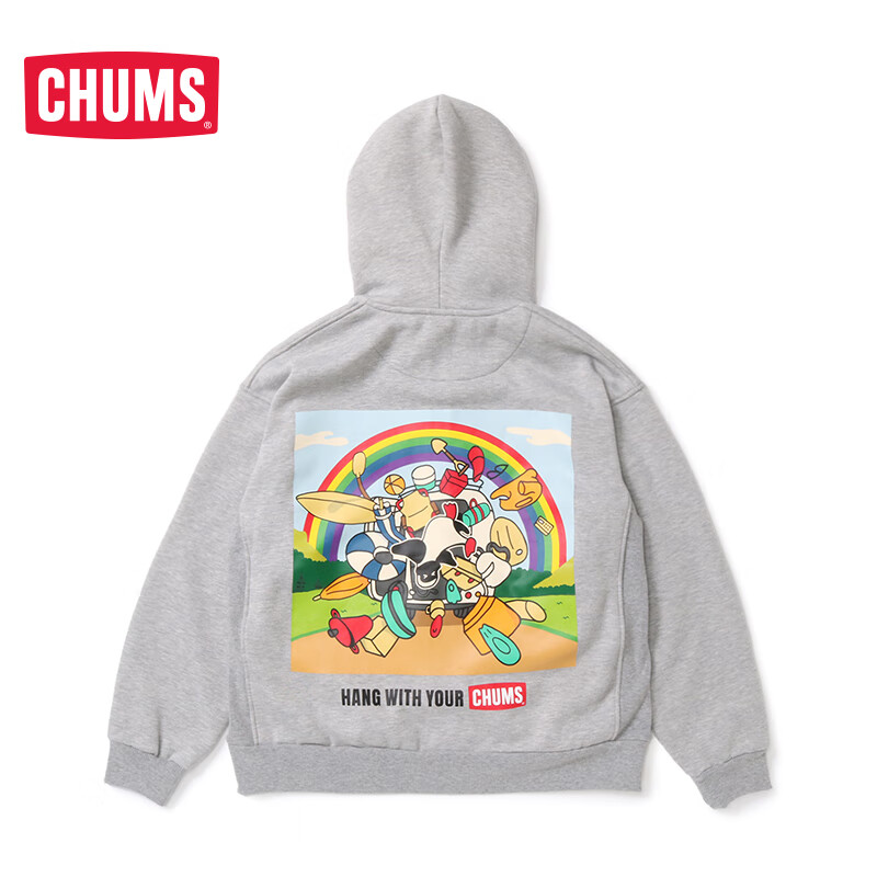 CHUMS洽洽鸟美式复古情侣连帽印花宽松加绒卫衣开衫CH00-1357 白色W001 XL