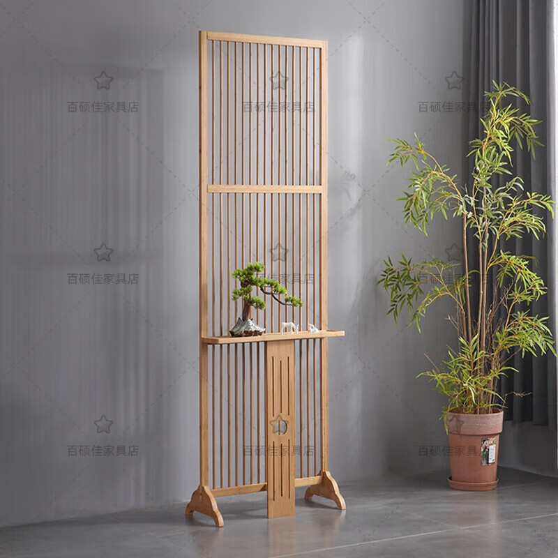 竹庭（zhuting）日式竹子屏風(fēng)隔斷客廳家用簡(jiǎn)約實(shí)木格柵折疊移動(dòng)入戶(hù)玄關(guān)落地座屏 原色明凈玄關(guān)臺屏風(fēng)70*32.8*206