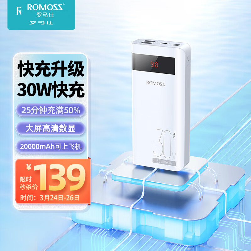 罗马仕20000毫安时30W双向快充充电宝大容量移动电源智能数显小巧便携适用于苹果华为小米安卓手机怎么样,好用不?