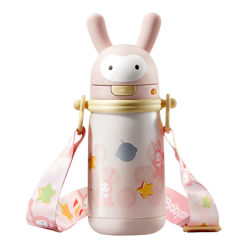 babycare萌萌兔兒童保溫杯嬰幼兒寶寶水杯吸管杯學(xué)飲杯外出水壺兒童水杯 贈(zèng)直通吸嘴-背帶款 歐珀粉 450ml