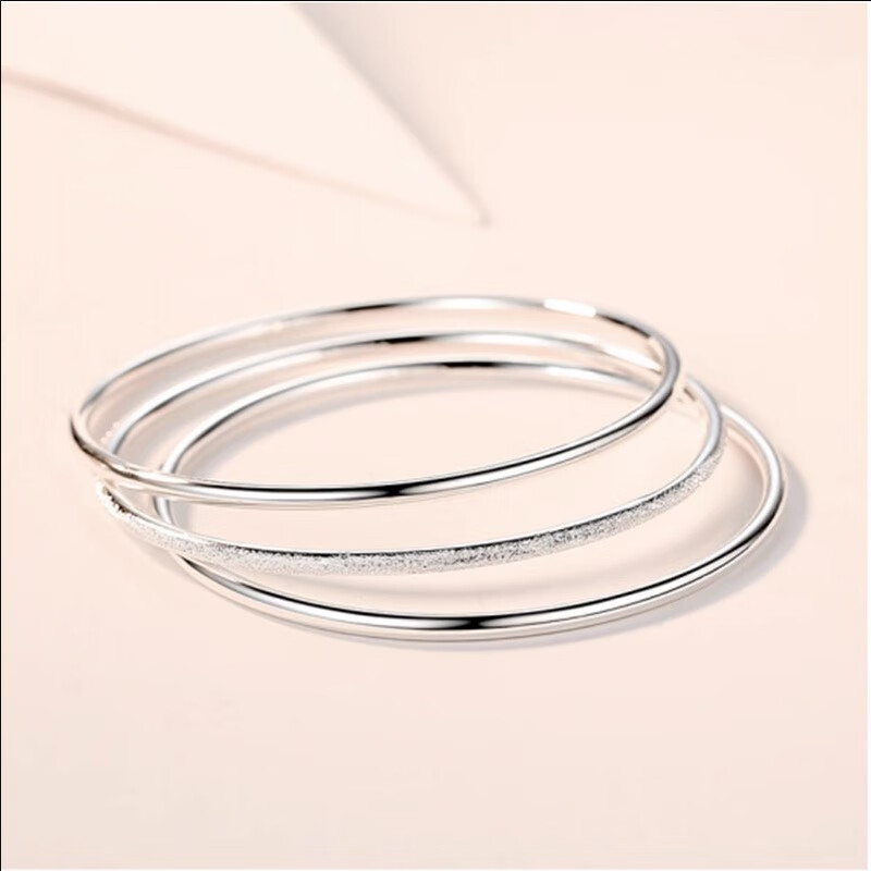 周大福钻石之心9999手镯女实心磨砂镯子三生三世手环闭口三圈中秋首饰 52圈口素圈手镯-约30g 足银