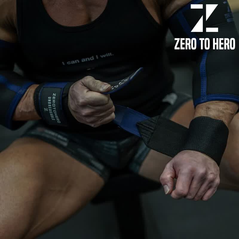 ZERO TO HERO健身护腕专业弹力缠绕绷带力量举大力士训练护具卧推助力带5506 极限蓝(85cm柔软耐用大重量偏爱)