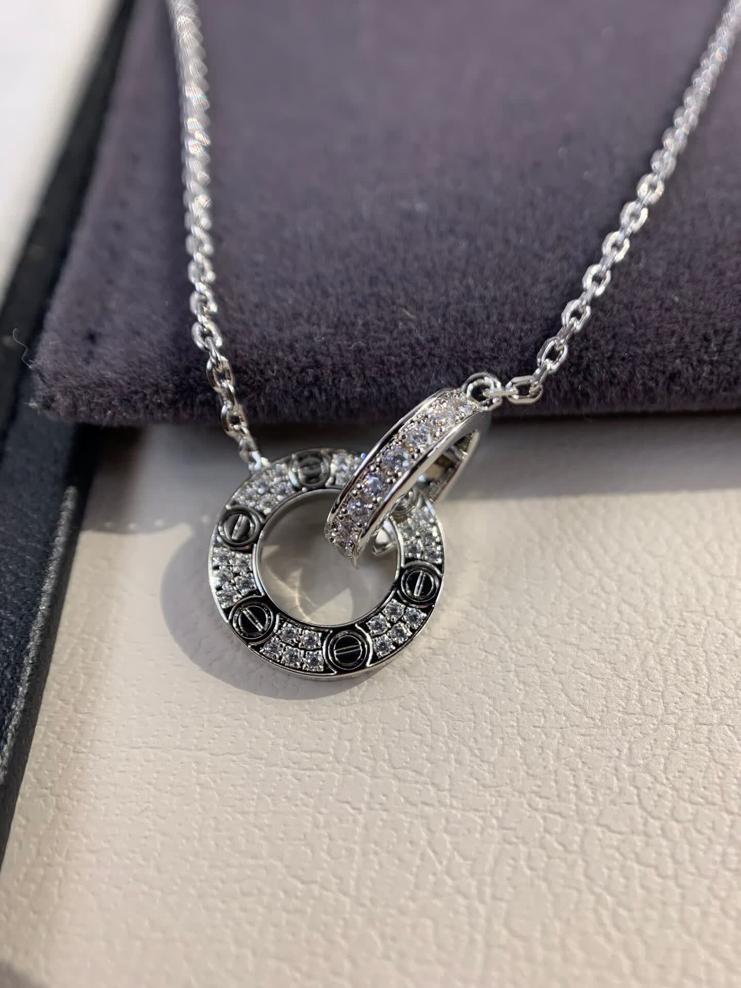 碧允经典款轻奢百搭双环圆饼圆环18k黄金色925银饰女款项链吊坠送女友