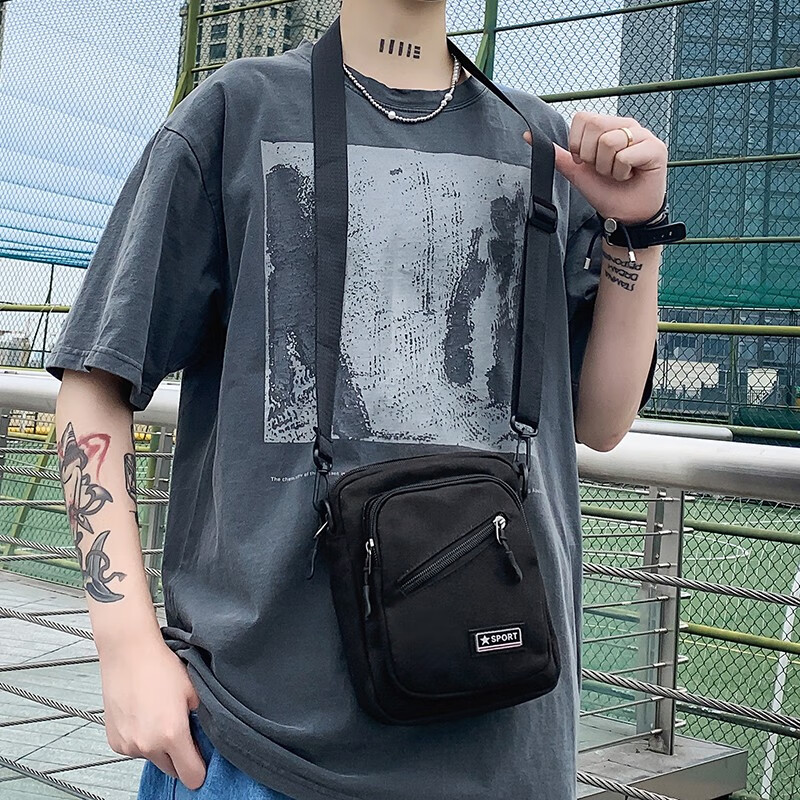 布燃 帆布挎包男小包ins潮流简约日系潮牌夏天斜挎包男士单肩包新款