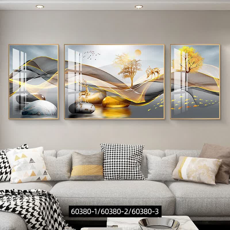 现代简约壁画客厅装饰画轻奢沙发背景墙三联画北欧风抽象墙壁挂画 o款