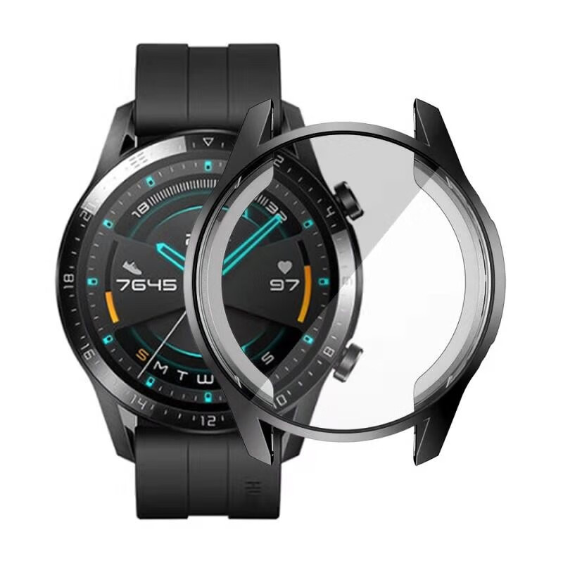 品质表带gt3壳膜一体硅胶保护壳保护套42全包表盘46mm 黑色 华为gt3