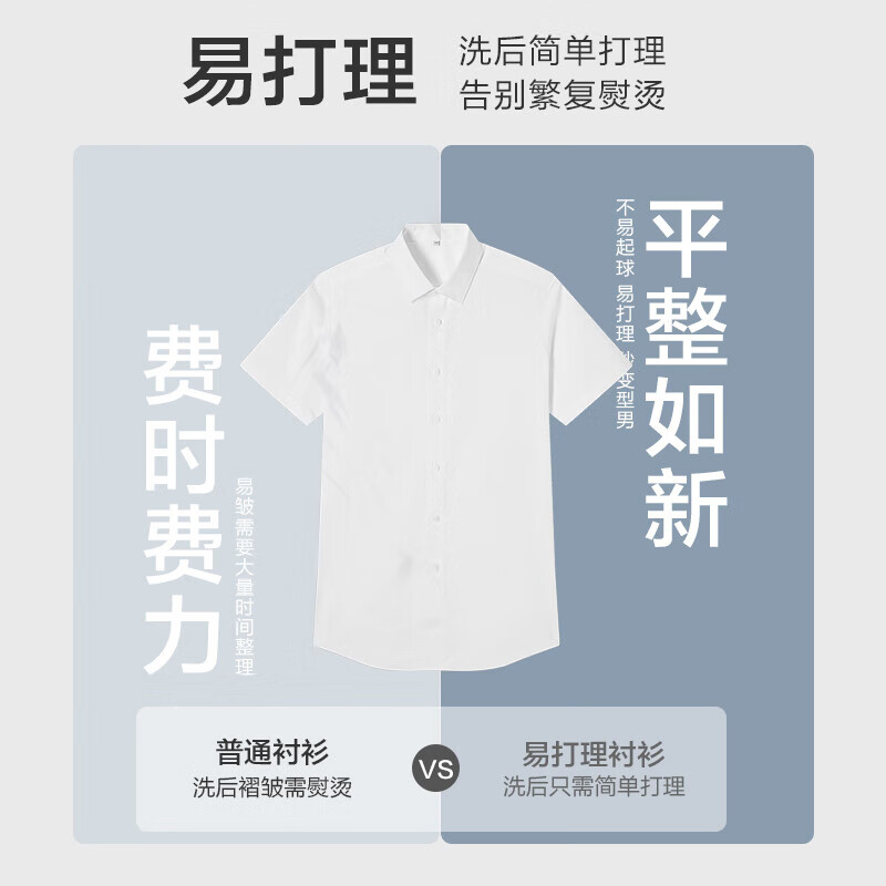 南极人（Nanjiren）衬衫男短袖夏季纯色商务休闲衬衣舒适透气短袖白衬衫男白色衬衫