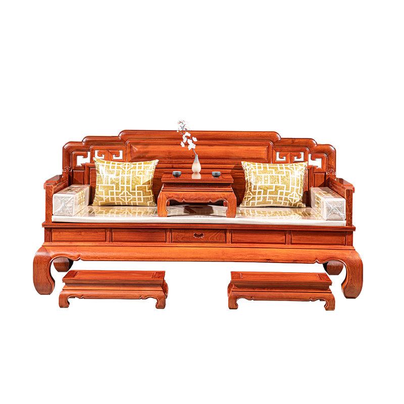 木恒盛红木家具缅甸花梨(学名:大果紫檀)国色天香罗汉床中式实木仿古休闲卧榻四件套 罗汉床