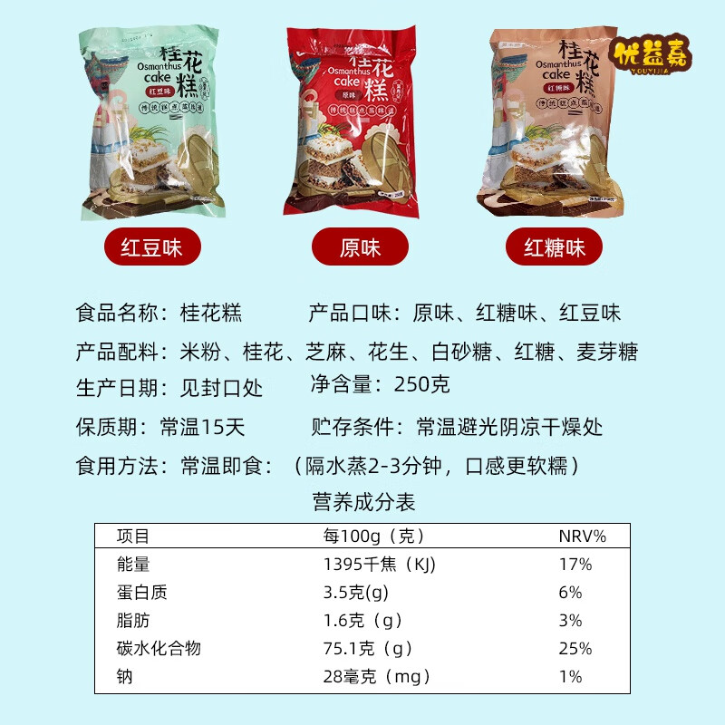 吴玉源桂花糕传统糕点正宗蒸糕米糕手工老式特产千人糕早餐糯米糕 红糖味250g*1袋精装