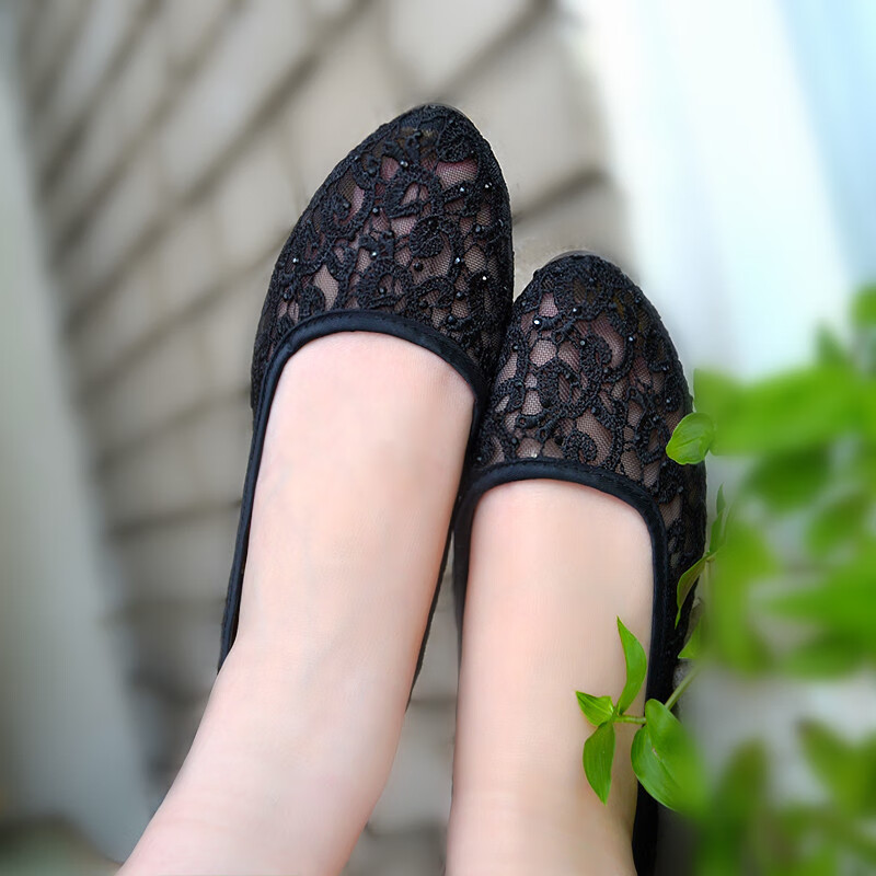 彤棠夏季新款网纱布鞋女布鞋女凉鞋蕾丝单鞋平底上班软底工作鞋 6320