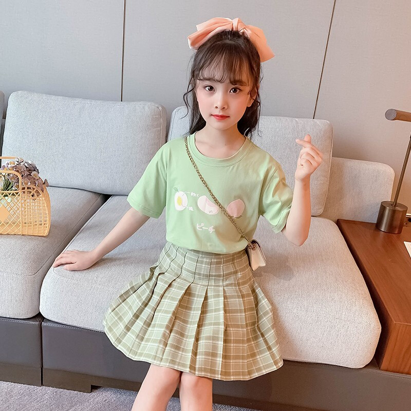 童装女童套装夏装儿童t恤短裙两件套中大童新款小女孩