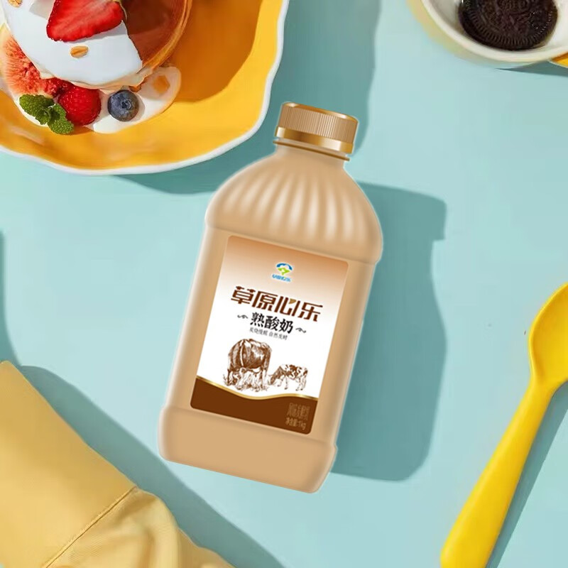 oimg草原心乐熟酸奶内蒙古炭烧酸奶1kg桶装发酵乳营养早餐下午茶 炭烧