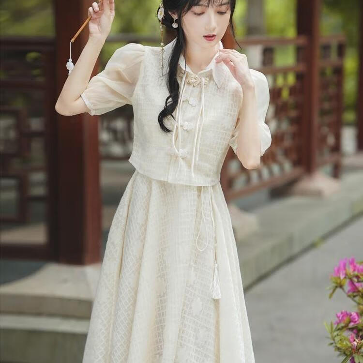 知特旗袍年轻款中国风胖妹妹复古民国风小洋装改良连衣裙少女日常清新