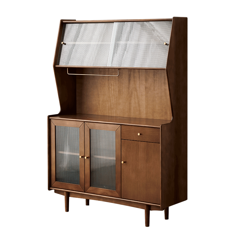 席豪餐边柜实木餐边柜高柜现代简约歺边柜备餐柜轻奢茶叶柜小户型置物柜碗柜厨房柜 胡桃色双门【整装发货-送货到家】
