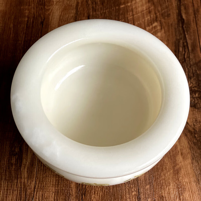 天然白玉聚宝盆摆件玉石元宝聚宝盆一套送底座玄关办公室财位摆放