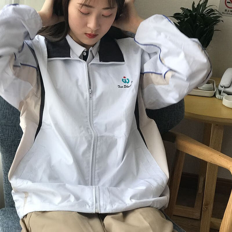 校服高中生吴江高中男女白外套卡其色校裤蓝白短袖吴江 白校服外套