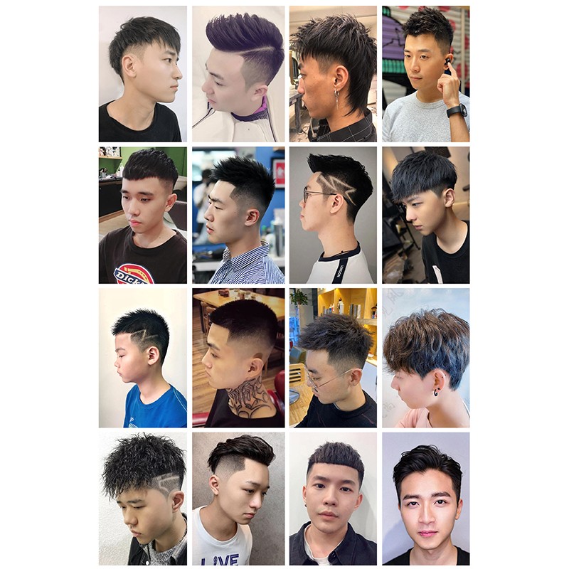 前氧理发店海报自粘发廊男女发型美发海报造型贴画挂画 1男组合发型