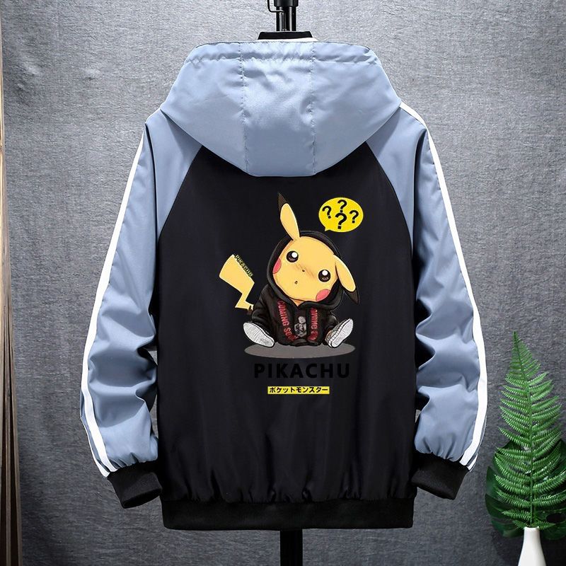 nukm 青少年春秋季夹克动漫皮卡丘印花初中学生外套男孩潮流帅气衣服